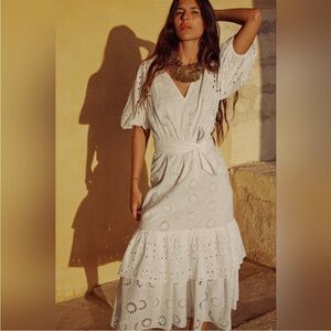 Zara embroidered with belt dress